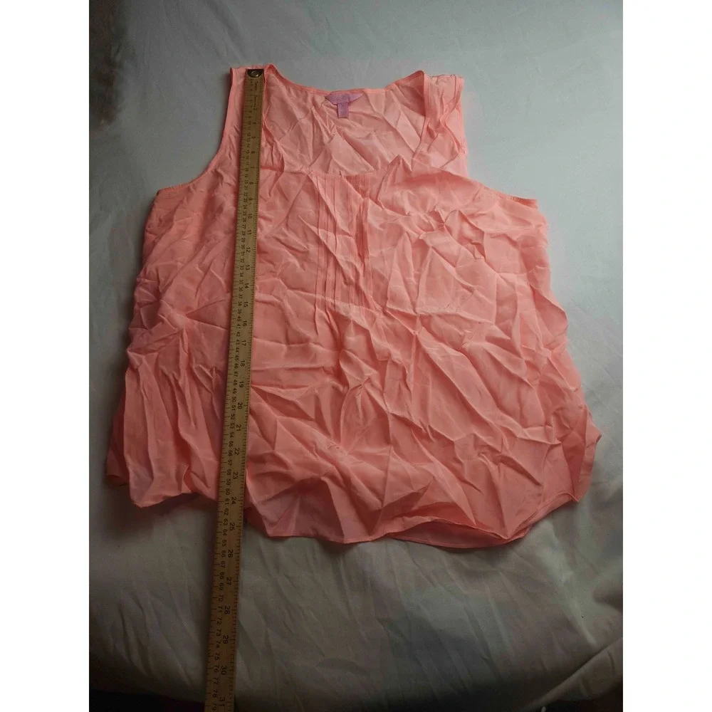 Lilly Pulitzer Tank Top Womens Size XL Pink Woven Silk Pleated Sleeveless Blouse